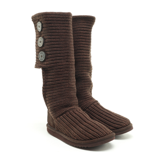 UGG Button Up Knit Boots Wool Blend Women 6 Brown - Picture 4 of 16